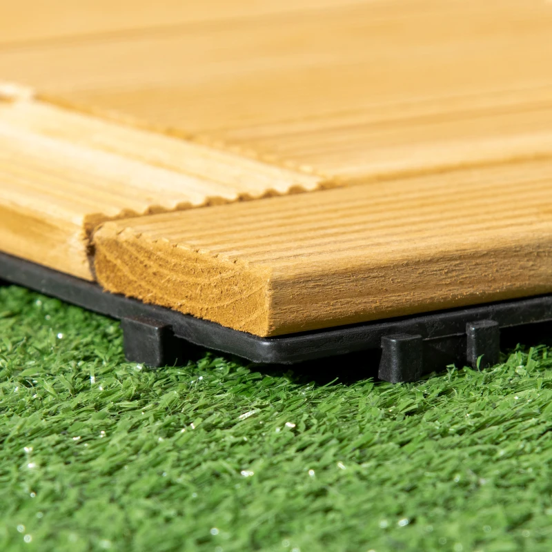 Outsunny Conjunto de 27 Peças de Deck de Madeira para Exterior 30x30cm Área de 2,43 m² com Sistema Clic Madeira