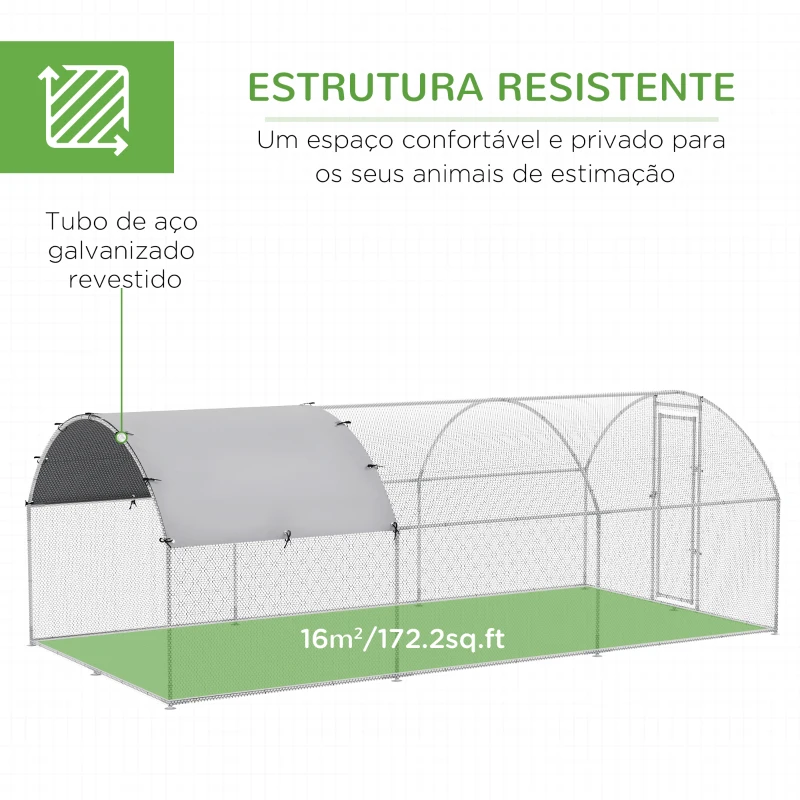 PawHut Galinheiro para Exterior Grande com Teto de Tecido Oxford e Fechadura para 12-18 Galinhas 5,7x2,8x1,97cm Prata