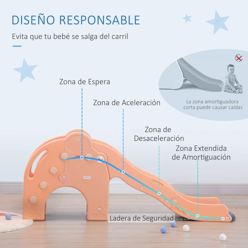 AIYAPLAY Tobogán para Niños 18-48 Meses Tobogán Infantil para Interior y Exterior Jardín Máx.50 kg 182x43,5x77,5 cm Rosa