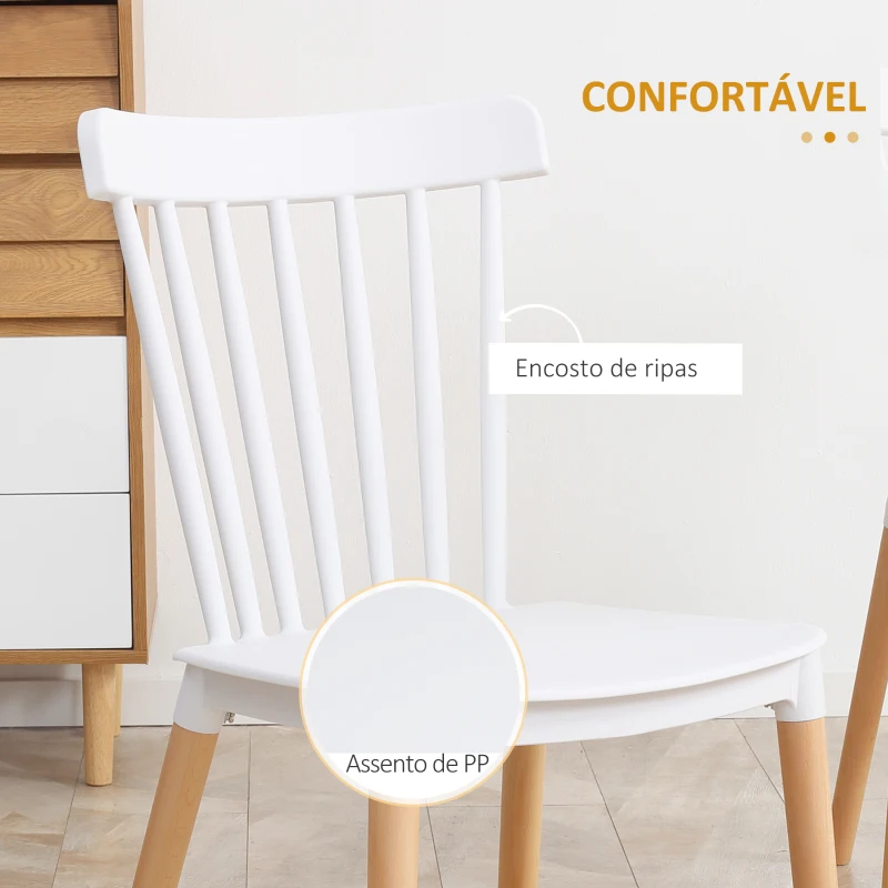 HOMCOM Conjunto de 4 Cadeiras Estilo Nórdico com Encosto Alto e Pés de Madeira de Faia 48x52,5x83cm Branco e Madeira