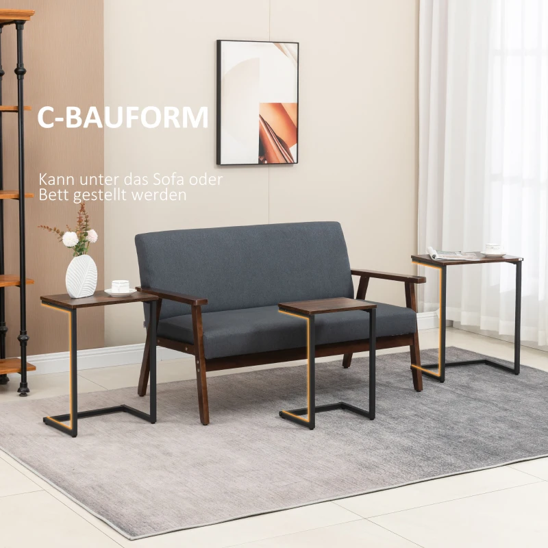 HOMCOM settafel, bijzettafel, set van 3 stuks, industrieel ontwerp, stalen frame, bruin+zwart, 45 x 30 x 60 cm