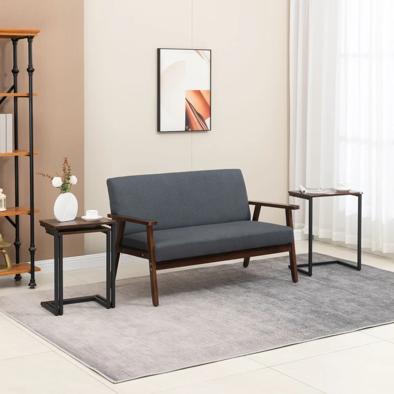 HOMCOM settafel, bijzettafel, set van 3 stuks, industrieel ontwerp, stalen frame, bruin+zwart, 45 x 30 x 60 cm