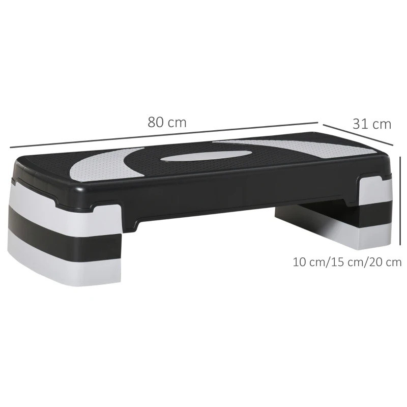 HOMCOM Stepper pentru aerobica reglabil in inaltime 10-15-20 cm, anti-alunecare, Negru si Gri