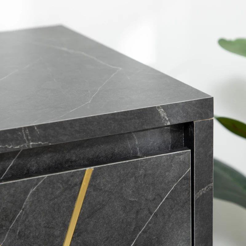 HOMCOM Mobilier pentru televizor pana la 65" cu dulapuri cu usi cu amortizare, efect de marmura si picioare din metal, 147x35x52cm, Negru