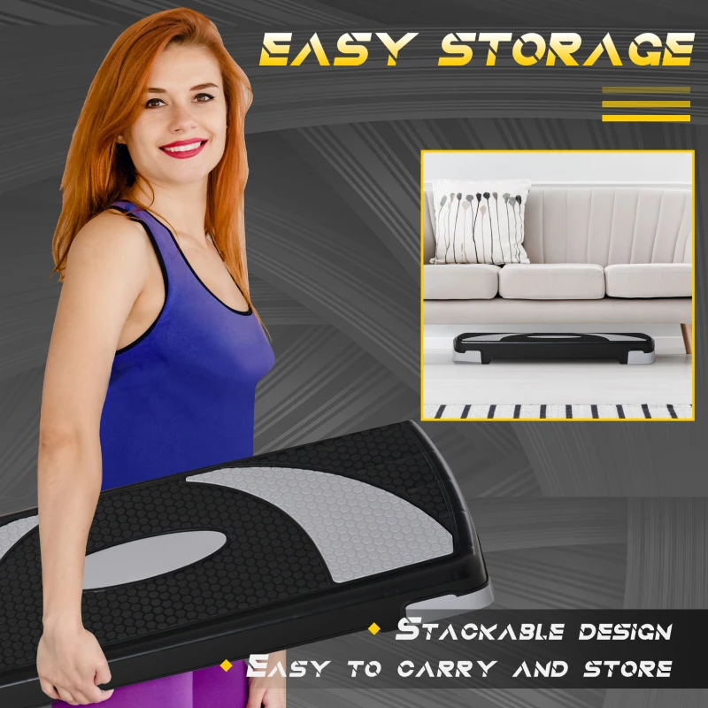 HOMCOM Stepper pentru aerobica reglabil in inaltime 10-15-20 cm, anti-alunecare, Negru si Gri