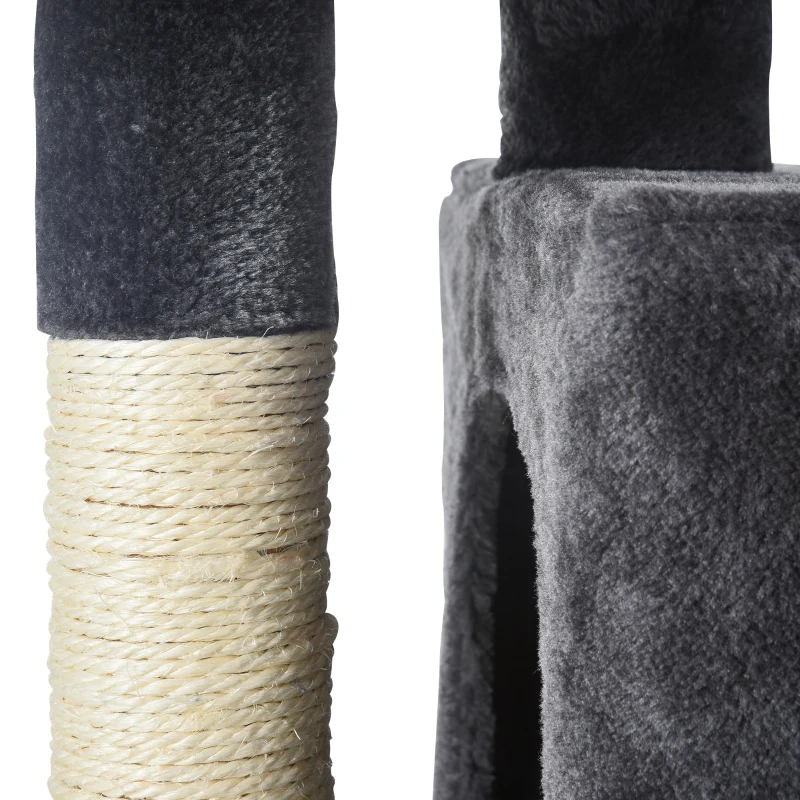 PawHut Ansamblu pentru pisici cu stalpi din sisal, pat si 2 Casute cu invelis de plus, 59x39x83cm, Negru
