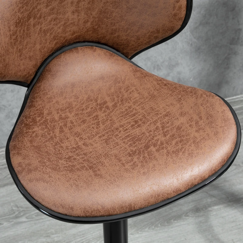 HOMCOM Bar Stool Set of 2 Microfiber Cloth Adjustable Height Armless Chairs with Swivel Seat, Brown