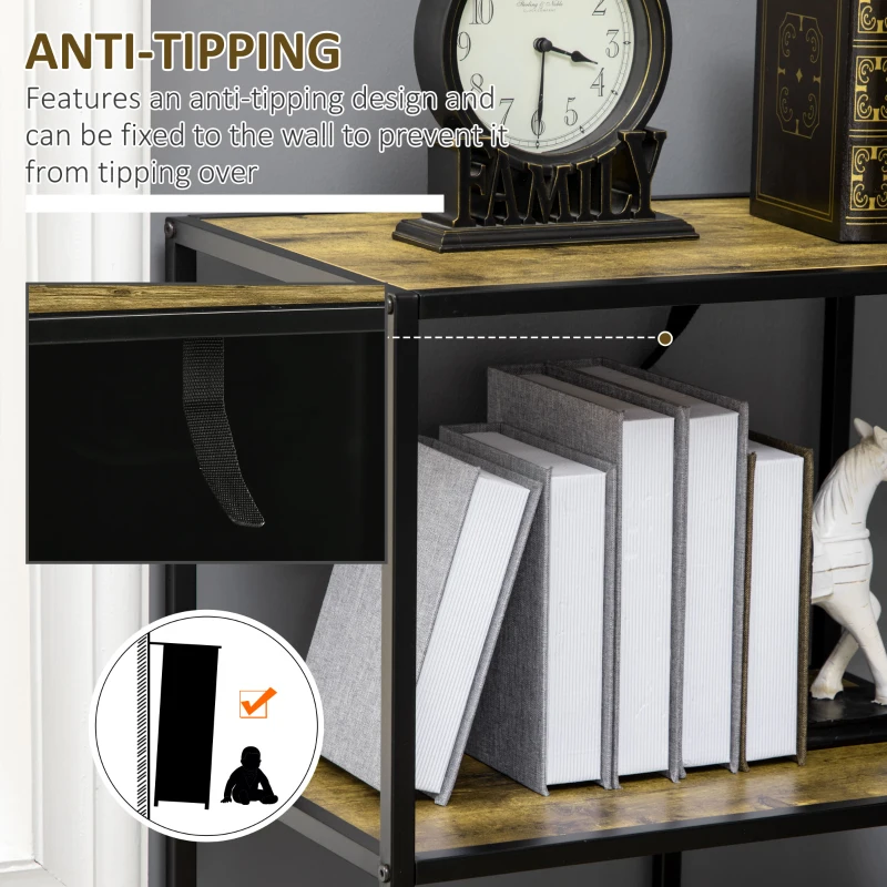 HOMCOM Biblioteca in stil industrial modern cu 4 rafturi, rafturi din lemn si metal pentru sufragerie si birou, 83x34x180cm, maro