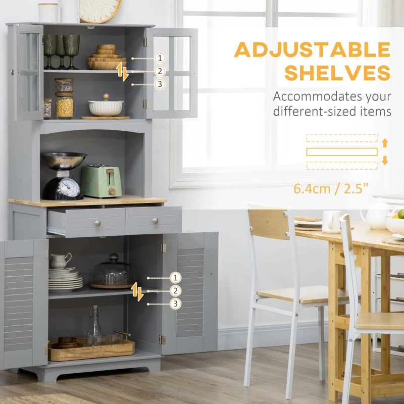 HOMCOM Bufet pentru Bucatarie, Mobilier din Lemn, Dulap de Bucatarie in Stil Clasic, Gri, 68x39.5x170 cm(m-5)