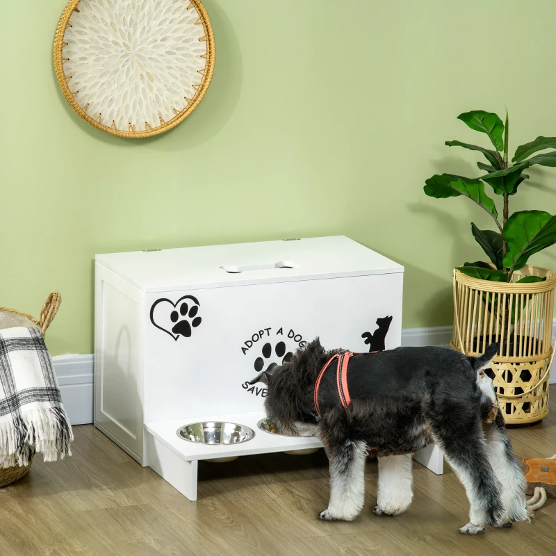 PawHut Set 3 Ciotole per Cani da 500ml con Spazio a Scomparsa e Supporto in MDF e Acciaio Inox, 57x53x37.5 cm, Bianco