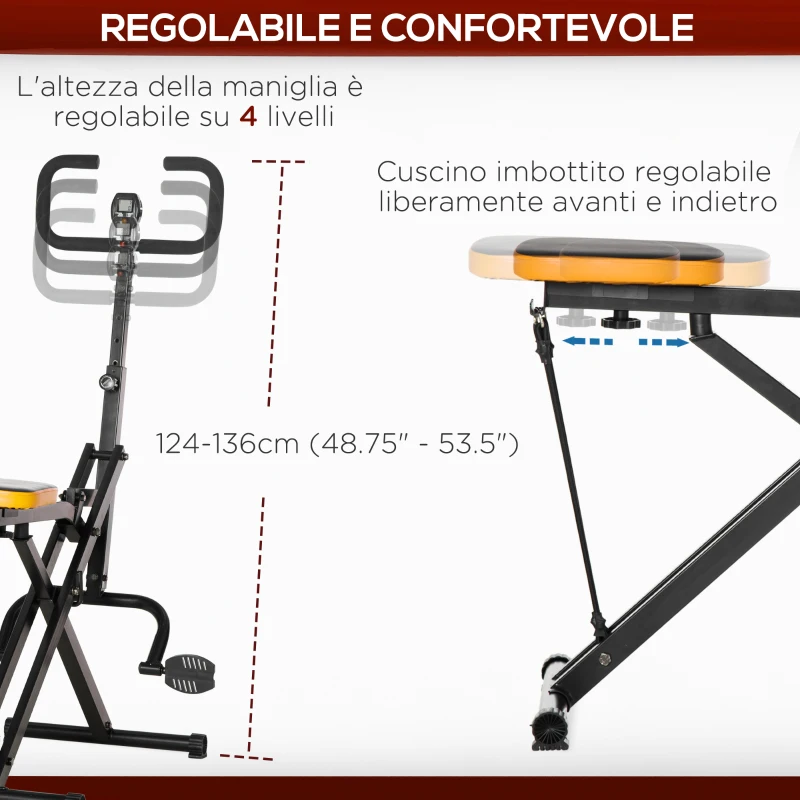 HOMCOM Total Crunch Fitness Pieghevole con Monitor LCD e Seduta Regolabile, in Acciaio e PU, 90x63x124-136 cm
