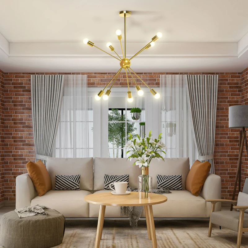 HOMCOM Lampada a Sospensione in Metallo Oro con 10 Luci per Cucina, Soggiorno e Camera da Letto, 65x65x78.5 cm