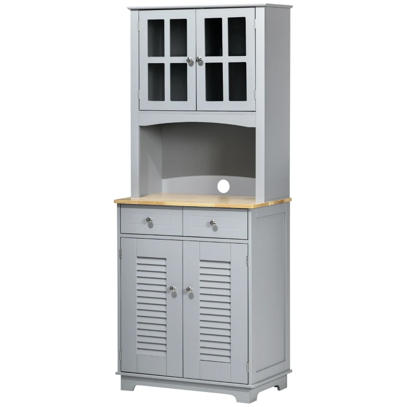 HOMCOM Bufet pentru Bucatarie, Mobilier din Lemn, Dulap de Bucatarie in Stil Clasic, Gri, 68x39.5x170 cm(m-11)