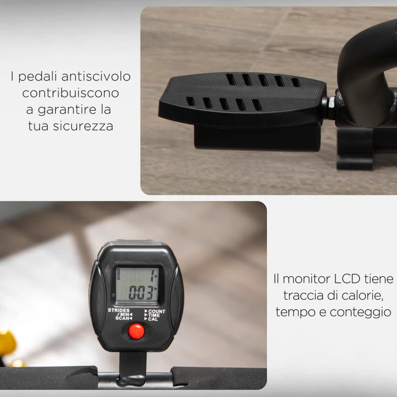 HOMCOM Total Crunch Fitness Pieghevole con Monitor LCD e Seduta Regolabile, in Acciaio e PU, 90x63x124-136 cm