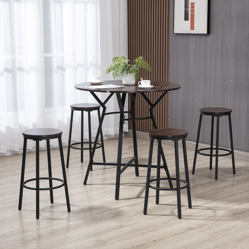 HOMCOM Set de masa cu 4 scaune, in Stil Industrial pentru Bucatarie si Bar, Set din Lemn si Otel, Culoare nuc