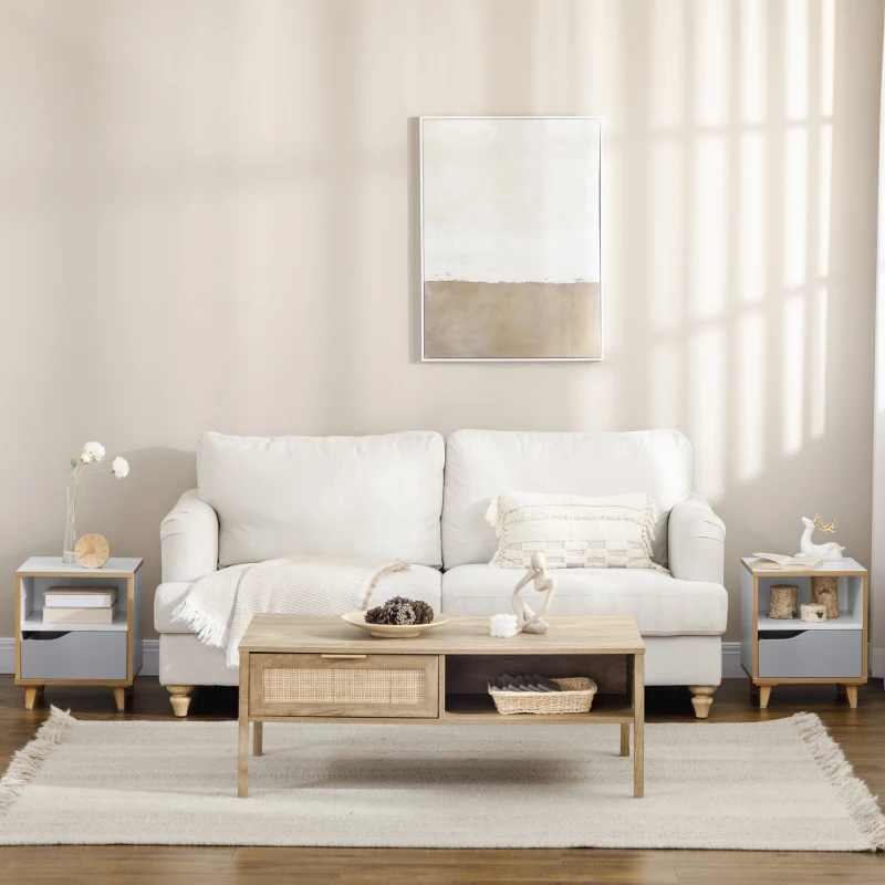 HOMCOM Set di 2 Comodini Moderni con Cassetto e Ripiano in MDF, 36.8x33x43.8cm, Bianco e Grigio