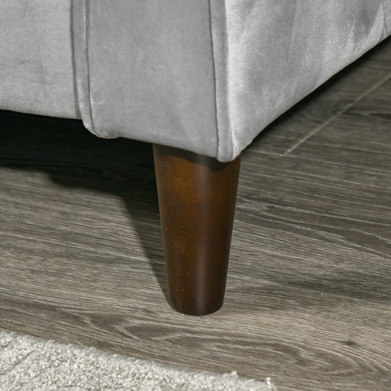 HOMCOM Canapea extensibila cu 3 locuri cu taburet si spatar inclinabil, tapiterie din catifea si scaun captusit, 218x85x86 cm, gri deschis(m-8)