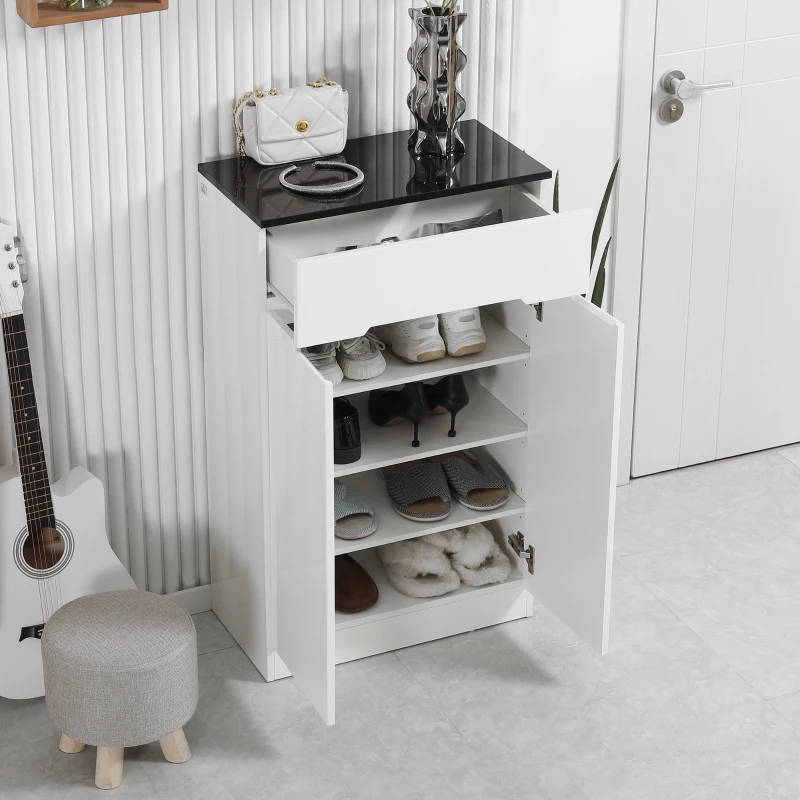 Homcom Dulap Pantofi Slim 60×32×100 cm – 12 Perechi, Rafturi & Sertar(m-7)