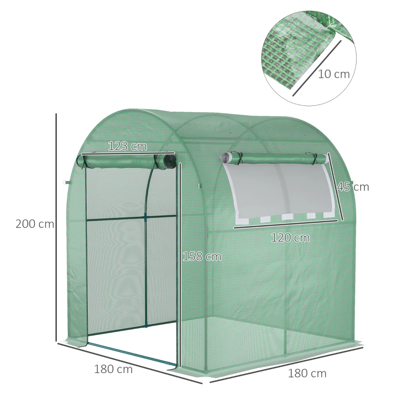 Outsunny Sera de gradina tip tunel cu ferestre si usi rulante, sera pentru plante cu invelis din PE, verde, 180x180x200cm