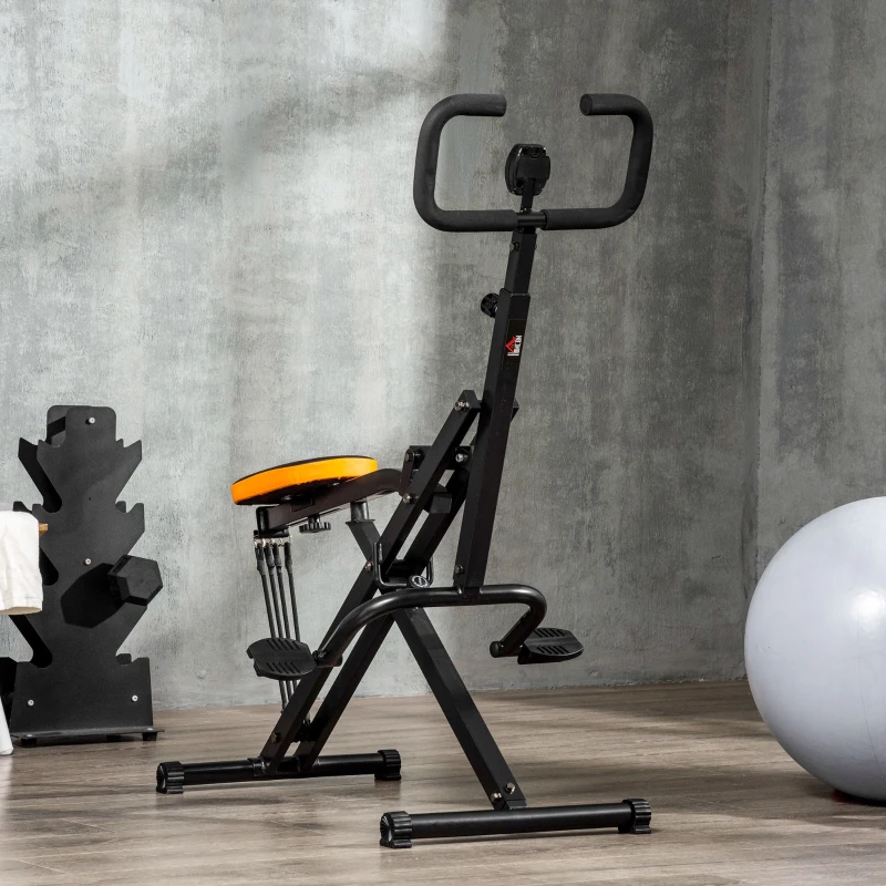 HOMCOM Total Crunch Fitness Pieghevole con Monitor LCD e Seduta Regolabile, in Acciaio e PU, 90x63x124-136 cm