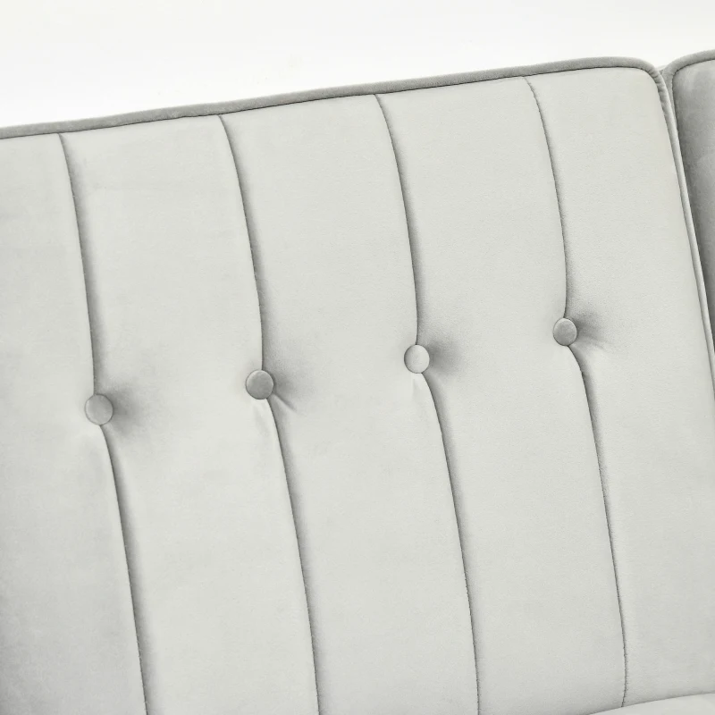 HOMCOM Canapea extensibila cu 3 locuri cu taburet si spatar inclinabil, tapiterie din catifea si scaun captusit, 218x85x86 cm, gri deschis(m-9)