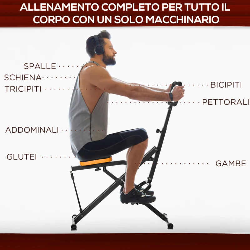 HOMCOM Total Crunch Fitness Pieghevole con Monitor LCD e Seduta Regolabile, in Acciaio e PU, 90x63x124-136 cm