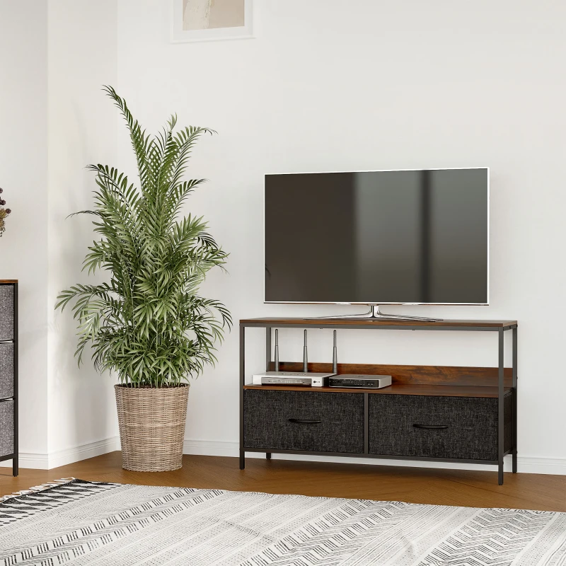 HOMCOM TV Cabinet for 47-inch TVs, TV Console Unit with 2 Foldable Linen Drawers, TV Stand with Shelving for Living Room, Entertainment Room, Rustic Brown