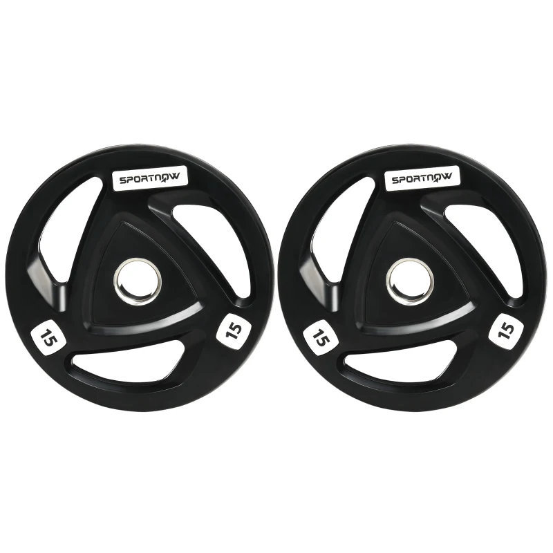 SPORTNOW Set 2 Dischi Pesi 15kg in Acciaio Rivestimento in Gomma per Bilanciere