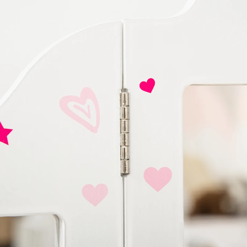 HOMCOM Kids Vanity Table & Stool Girls Dressing Set Make Up Desk Chair Dresser Play Set with Rotatable Mirrors Drawer Star & Heart Pattern White