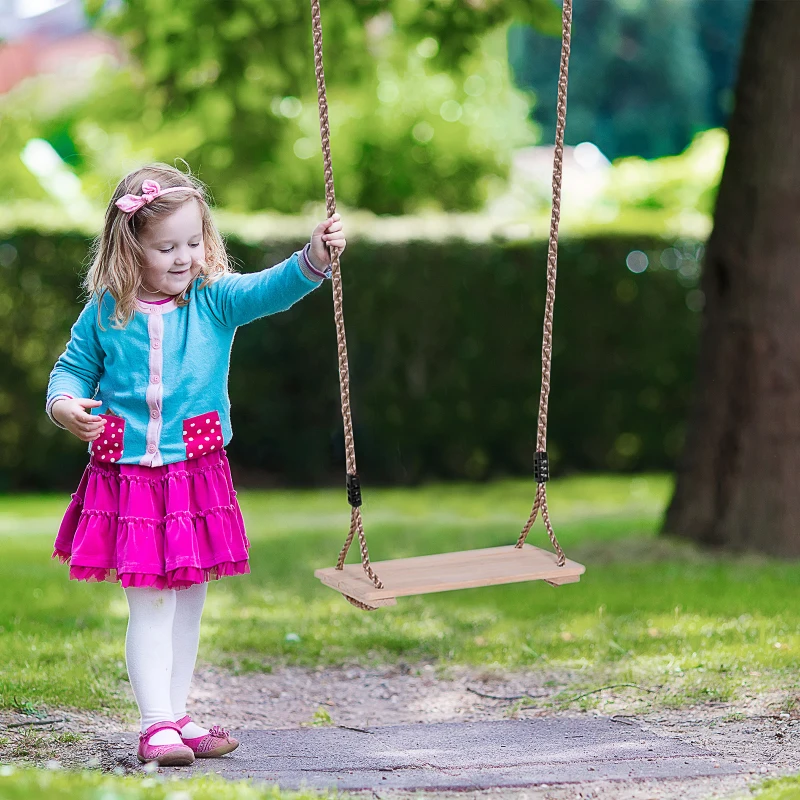 HOMCOM Wooden Garden Swing Seat Outdoor Pine Wood Swing Chair for Adults & Kids