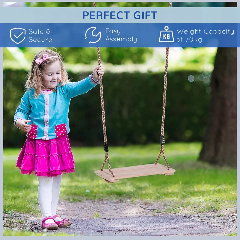 HOMCOM Wooden Garden Swing Seat Outdoor Pine Wood Swing Chair for Adults & Kids
