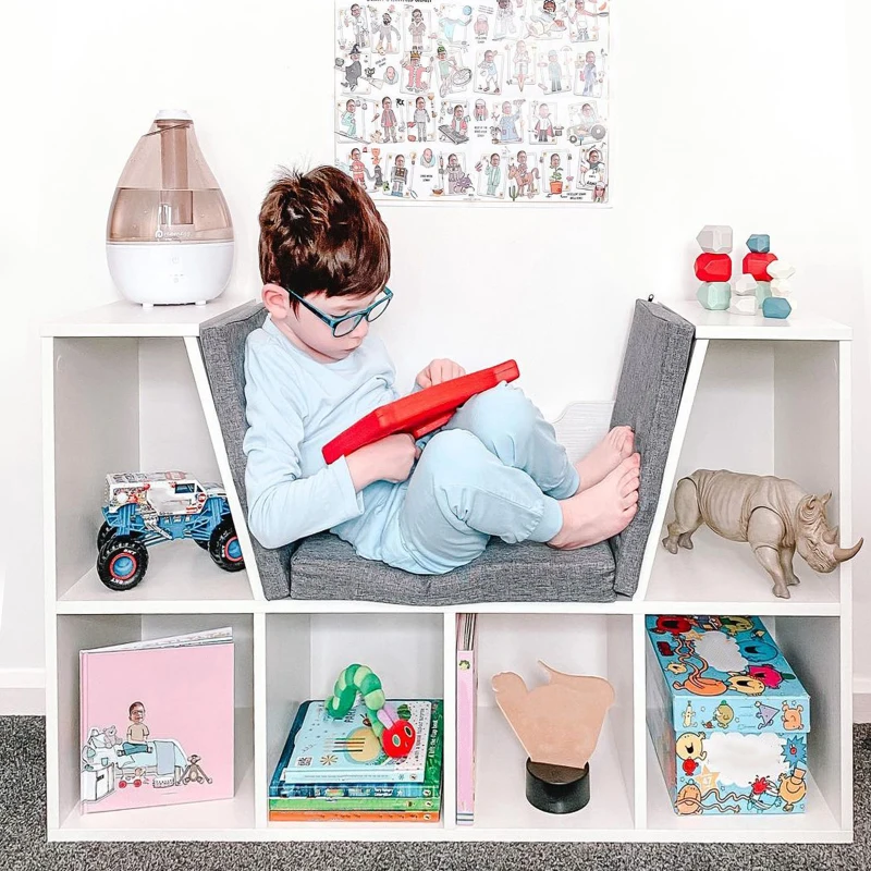 HOMCOM 6-Cubby Kids Bookcase w/ Cushioned Seat Reading Nook Multi-Purpose Storage Organizer Cabinet Shelf Children Girls & Boys Bedroom Decor Room