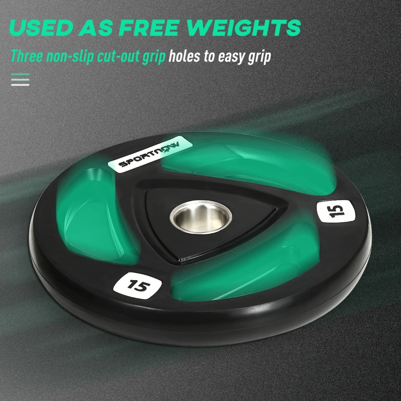 SPORTNOW Set 2 Dischi Pesi 15kg in Acciaio Rivestimento in Gomma per Bilanciere