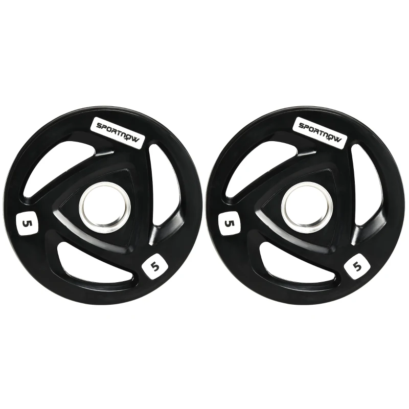 SPORTNOW Set de 2 discuri de 5kg greutate din otel cu acoperire din cauciuc, gaura Ø5cm pentru mreana si manere pentru utilizare manuala