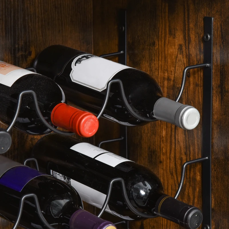 HOMCOM Retro Industrial 9-bottle Wine Rack Storage Cabinet Serving Bar Wood Buffet with  Glass Holders