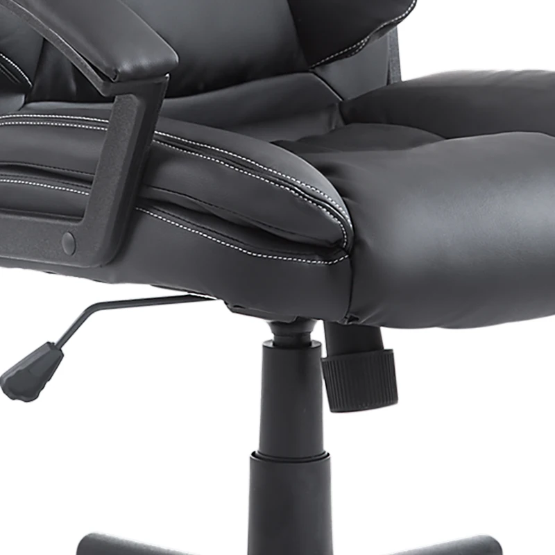 HOMCOM Mid Back Executive Office Chair, Faux Leather Computer Desk Chair with Swivel, Double-Tier Padding, Arm, Wheels, Black