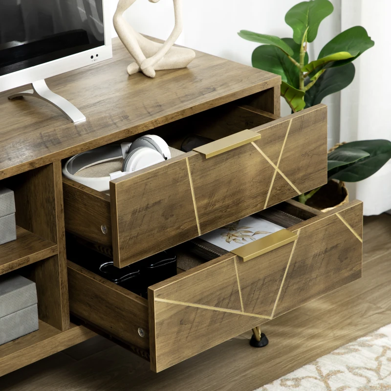HOMCOM Mobile Porta TV da 55" con Armadietto e Cassetti in Legno e Acciaio, 150x39x50.8cm, Legno e Oro
