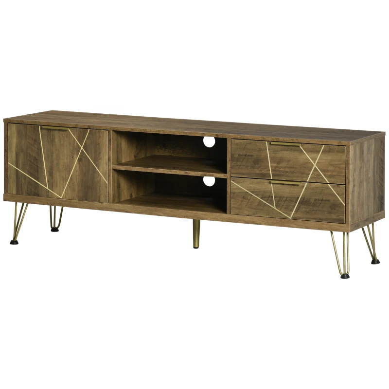 HOMCOM Mobile Porta TV da 55" con Armadietto e Cassetti in Legno e Acciaio, 150x39x50.8cm, Legno e Oro