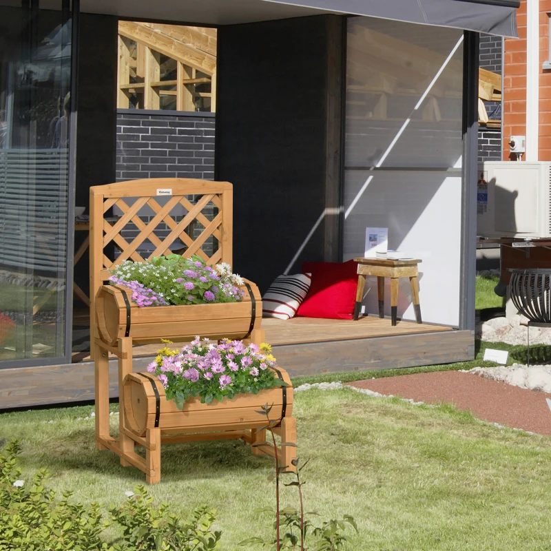 Outsunny Jardiniera de Brad in Forma de Butoi de Exterior, cu Design Vertical inaltat, 45x45x180 cm, Maro