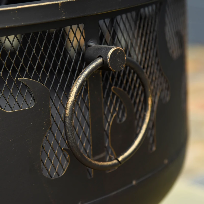 Outsunny Outdoor 2-In-1 Round Fire Pit with Lid, Grill, Poker, Handles, Metal Firepit Bowl for Backyard, Camping, BBQ, Bonfire, Wood Burning Stove, 61.5 x 61.5 x 52cm, Black