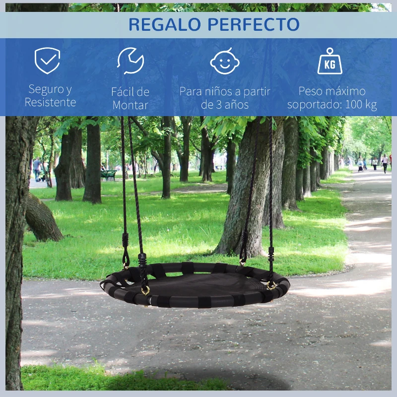 HOMCOM Columpio para Niños +3 Años Columpio Nido Infantil de Árbol Forma Redonda Carga 100kg Asiento Cómodo Tela de Oxford Jardín Exterior al Aire Libre