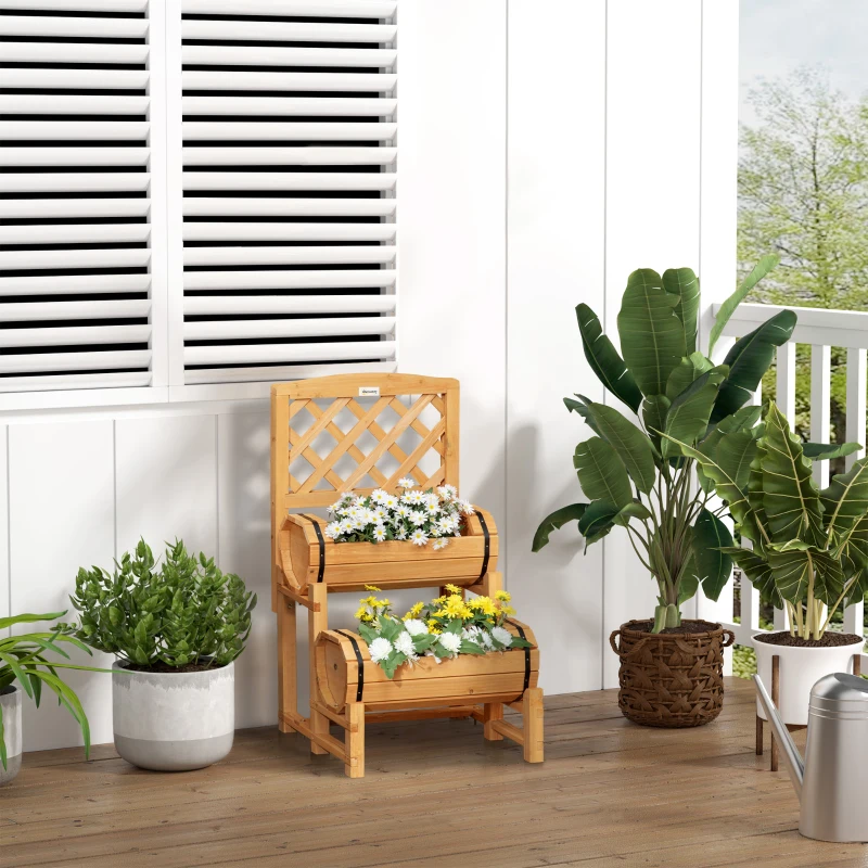 Outsunny Jardiniera de Brad in Forma de Butoi de Exterior, cu Design Vertical inaltat, 45x45x180 cm, Maro