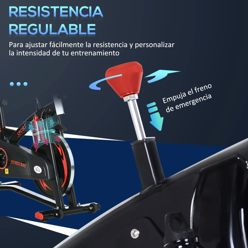 HOMCOM Bicicleta Estática de Fitness con Pantalla LCD Volante de Inercia de 10 kg 47x120x104.5-117cm Rojo y Negro