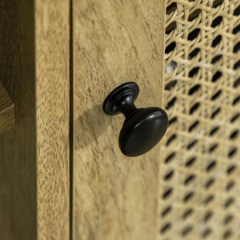 HOMCOM Mobiletto Basso in Rattan per Ingresso e Soggiorno con 2 Armadietti e Ripiano Aperto a 2 Livelli, 120x38x76.2 cm