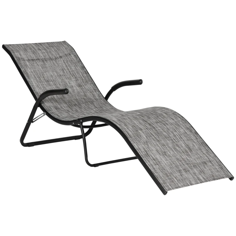 Outsunny Tumbona Plegable de Jardín con Reposabrazos Reposapiés Respaldo Transpirable y Marco de Metal Ergonómico para Terraza Playa Camping Exterior Piscina 170x62x68 cm Gris