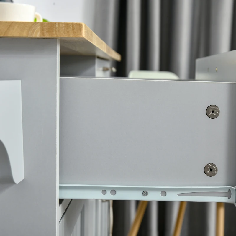 HOMCOM Carrello da Cucina Multiuso in Legno con 2 Cassetti, 3 Antine e 4 Ruote 121x46x91cm, Grigio