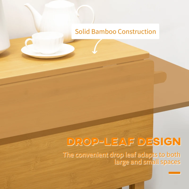 HOMCOM Bamboo Breakfast Cart 3 Piece Kitchen Trolley with Drop Leaf Table and 2 Square Stools, Brown