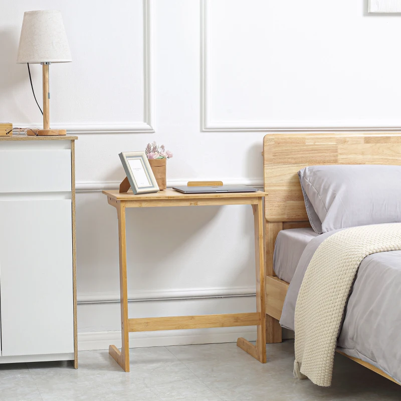 HOMCOM Masuta de canapea in forma de C din Lemn de Bambus, masuta cu suprafata inclinabila pe 5 niveluri