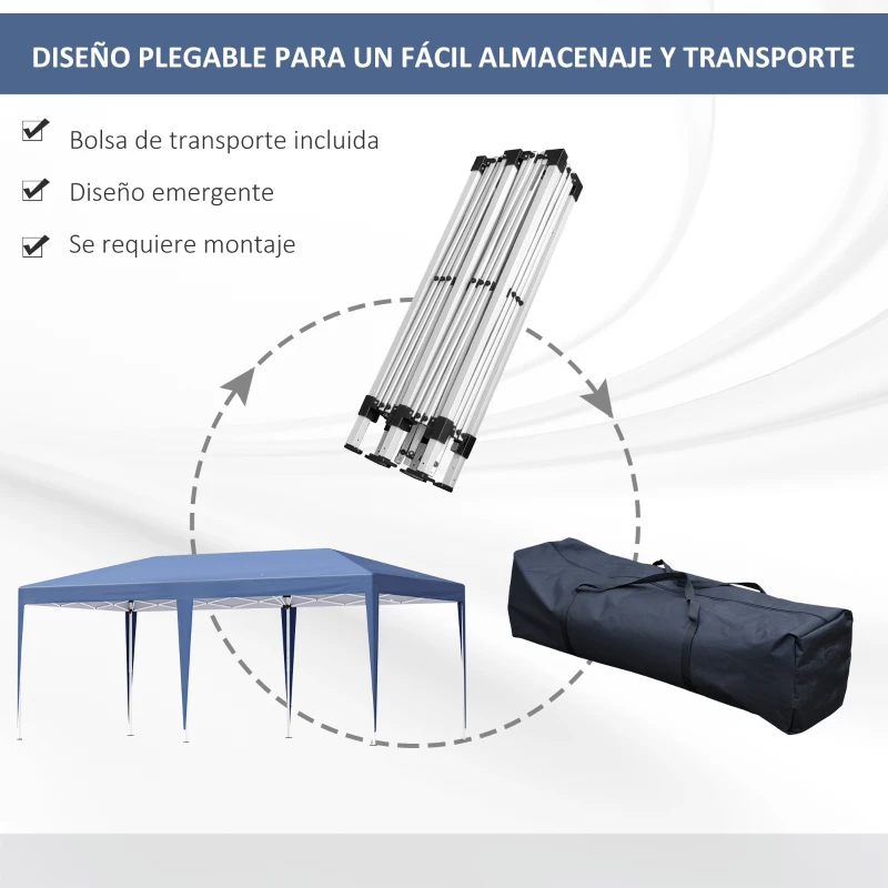 Outsunny Cenador de Jardín 6x3 m Gazebo con Altura Ajustable en 3 Niveles Bolsa de Transporte Marco de Acero Anti-UV Azul