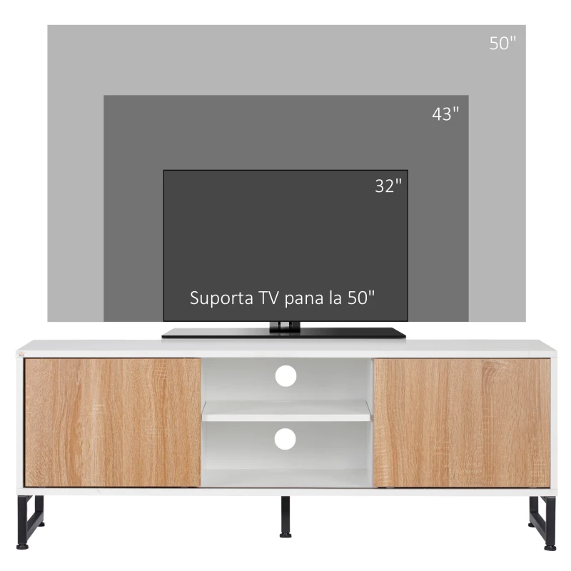 HOMCOM Suport TV pentru modele de pana la 50" Max, PAL modern si suport TV din otel cu 2 rafturi deschise si 2 dulapuri inchise, 120x39,5x45cm